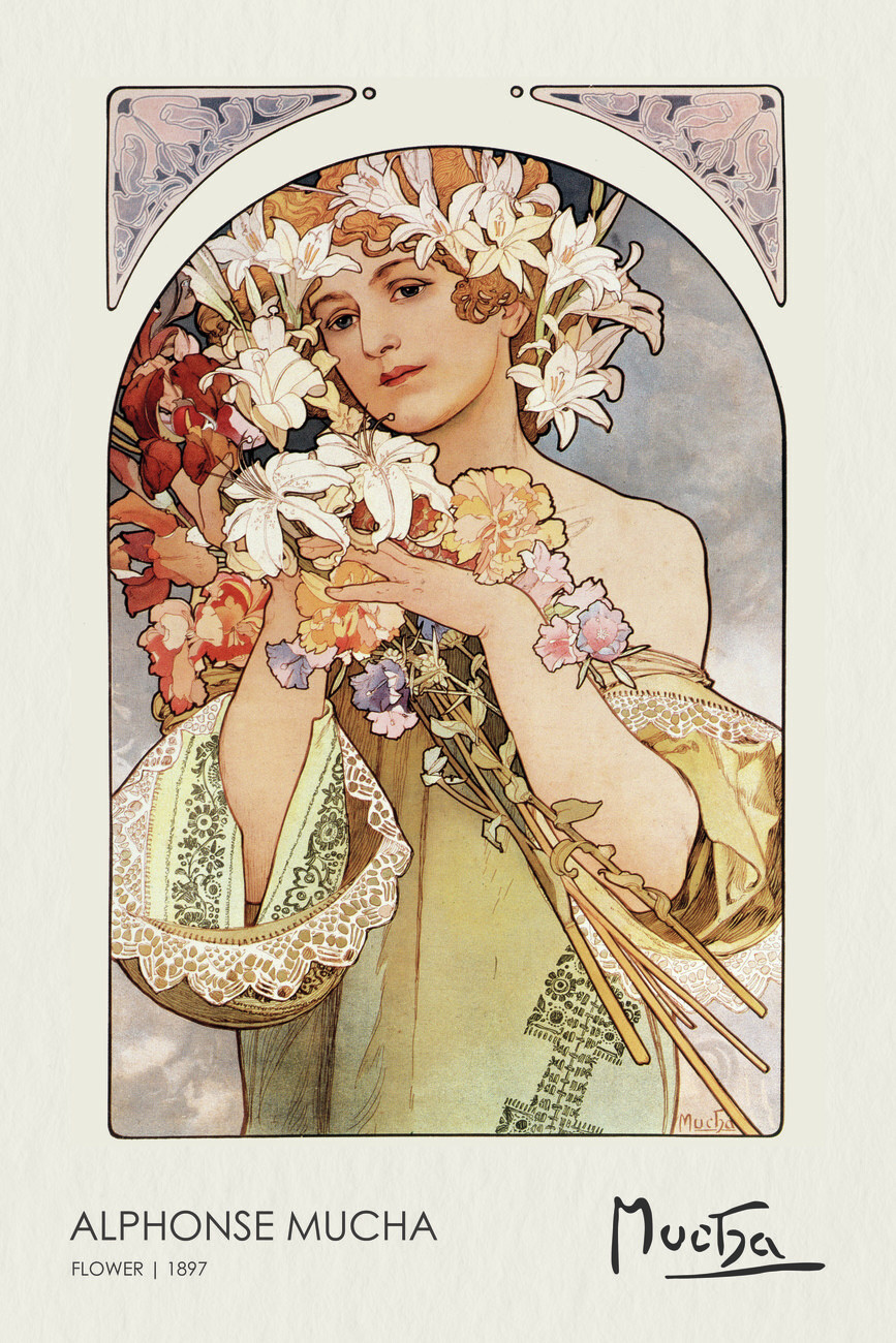 The Flower · 1897 装饰板（百合与多色花束，是六联百合系列的同类作品）